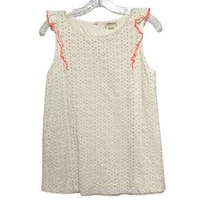 Johnnie B‎ Eyelet Lace Tank Top Women XS Beige Cottagecore Boho Frilly Romantic